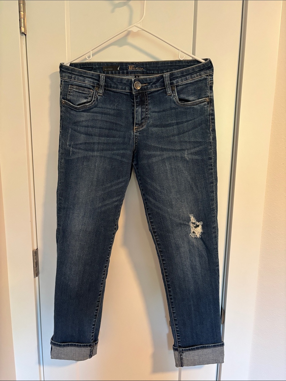 KUT, Dark Blue Distressed Boyfriend Jeans